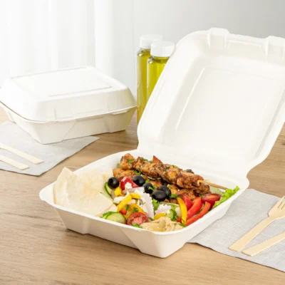 9" White Takeout Clamshell Container 1/200ct - Image 2